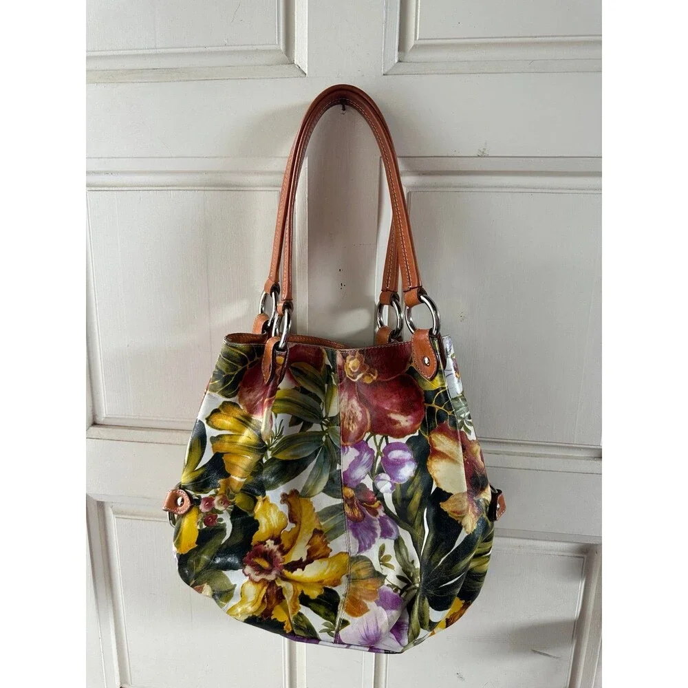Maurizio Taiuti Tropcial Floral Italian Soft Genuine Leather Hobo Bag